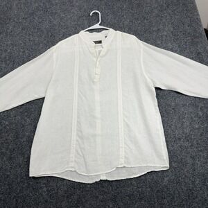 Fernando Pena Shirt Men L White Linen Guayabera Pintuck Mock Neck Casual Summer